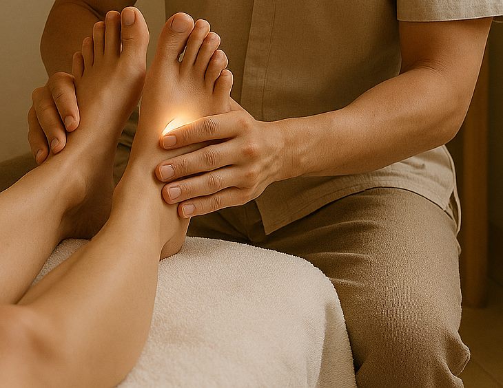 Séance de réflexologie plantaire : pressions sur les points réflexes du pied — O'Ki Soins, Cergy-Pontoise